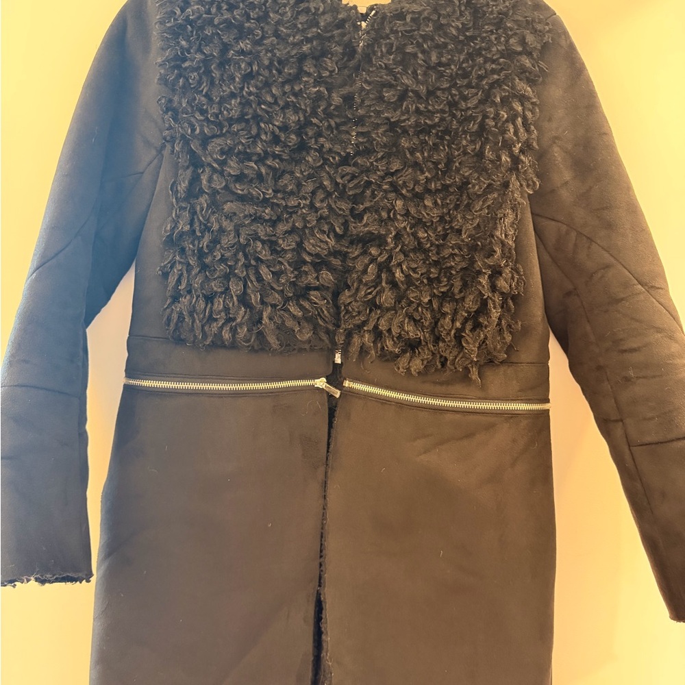 1. State Black Faux Shearling Trim Trench Coat